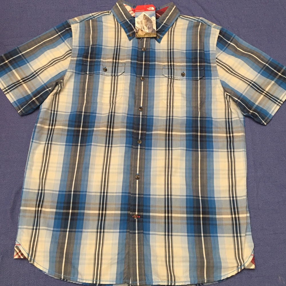 North Face Polo Blue Plaid Size L